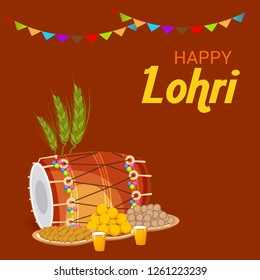 Vector illustration of a Background for Happy Lohri holiday Template for Punjabi Festival.
