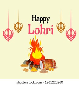Vector illustration of a Background for Happy Lohri holiday Template for Punjabi Festival.
