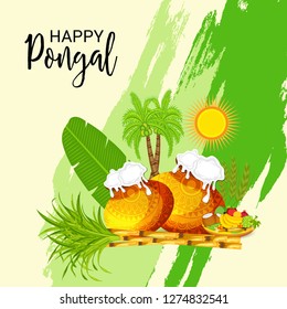 Vector illustration of a Background for Happy Pongal Holiday Harvest Festival of Tamil Nadu South India.