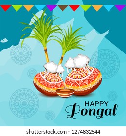 Vector illustration of a Background for Happy Pongal Holiday Harvest Festival of Tamil Nadu South India.