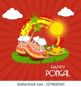 Vector illustration of a Background for Happy Pongal Holiday Harvest Festival of Tamil Nadu South India.