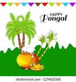 Vector illustration of a Background for Happy Pongal Holiday Harvest Festival of Tamil Nadu South India.