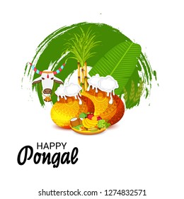 Vector illustration of a Background for Happy Pongal Holiday Harvest Festival of Tamil Nadu South India.