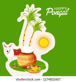 Vector illustration of a Background for Happy Pongal Holiday Harvest Festival of Tamil Nadu South India.