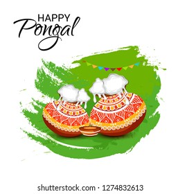 Vector illustration of a Background for Happy Pongal Holiday Harvest Festival of Tamil Nadu South India.