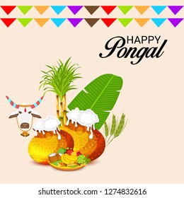 Vector illustration of a Background for Happy Pongal Holiday Harvest Festival of Tamil Nadu South India.