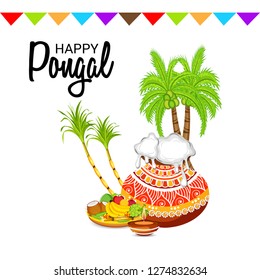 Vector illustration of a Background for Happy Pongal Holiday Harvest Festival of Tamil Nadu South India.