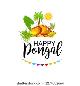 Vector illustration of a Background for Happy Pongal Holiday Harvest Festival of Tamil Nadu South India.