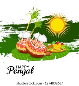 Vector illustration of a Background for Happy Pongal Holiday Harvest Festival of Tamil Nadu South India.