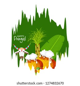 Vector illustration of a Background for Happy Pongal Holiday Harvest Festival of Tamil Nadu South India.