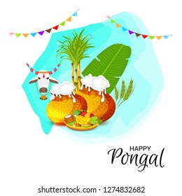 Vector illustration of a Background for Happy Pongal Holiday Harvest Festival of Tamil Nadu South India.
