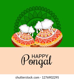 Vector illustration of a Background for Happy Pongal Holiday Harvest Festival of Tamil Nadu South India.