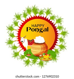 Vector illustration of a Background for Happy Pongal Holiday Harvest Festival of Tamil Nadu South India.