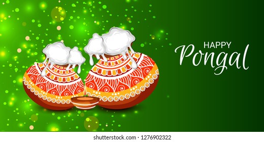 Vector illustration of a Background for Happy Pongal Holiday Harvest Festival of Tamil Nadu South India.