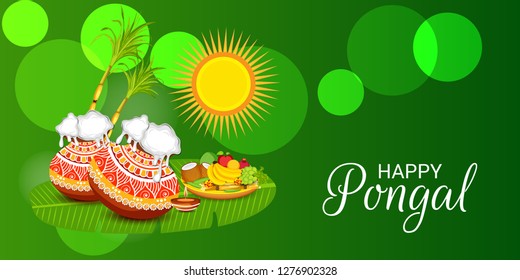 Vector illustration of a Background for Happy Pongal Holiday Harvest Festival of Tamil Nadu South India.