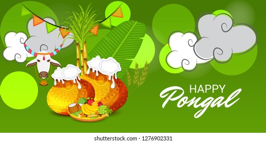 Vector illustration of a Background for Happy Pongal Holiday Harvest Festival of Tamil Nadu South India.