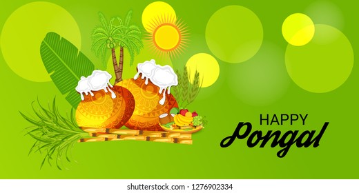 Vector illustration of a Background for Happy Pongal Holiday Harvest Festival of Tamil Nadu South India.