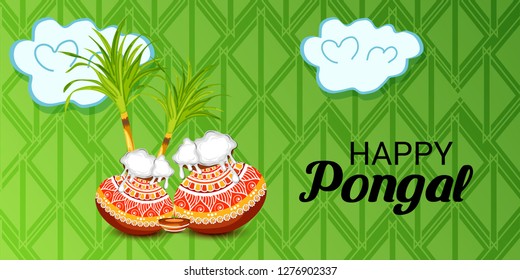 Vector illustration of a Background for Happy Pongal Holiday Harvest Festival of Tamil Nadu South India.