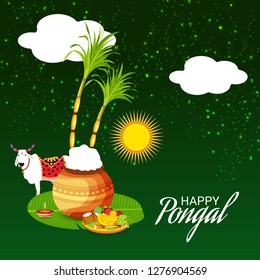 Vector illustration of a Background for Happy Pongal Holiday Harvest Festival of Tamil Nadu South India.