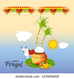 Vector illustration of a Background for Happy Pongal Holiday Harvest Festival of Tamil Nadu South India.