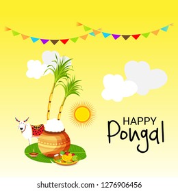 Vector illustration of a Background for Happy Pongal Holiday Harvest Festival of Tamil Nadu South India.