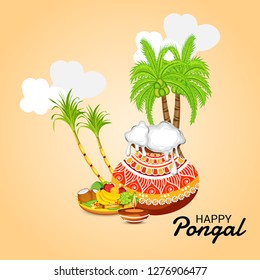 Vector illustration of a Background for Happy Pongal Holiday Harvest Festival of Tamil Nadu South India.