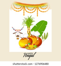 Vector illustration of a Background for Happy Pongal Holiday Harvest Festival of Tamil Nadu South India.
