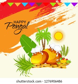 Vector illustration of a Background for Happy Pongal Holiday Harvest Festival of Tamil Nadu South India.