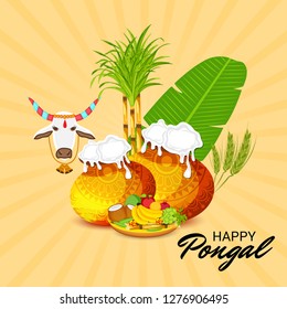 Vector illustration of a Background for Happy Pongal Holiday Harvest Festival of Tamil Nadu South India.
