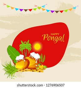 Vector illustration of a Background for Happy Pongal Holiday Harvest Festival of Tamil Nadu South India.