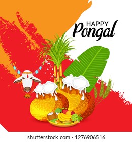 Vector illustration of a Background for Happy Pongal Holiday Harvest Festival of Tamil Nadu South India.