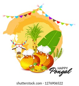 Vektorillustration Illustration eines Hintergrunds für das Happy Pongal Holiday Harvest Festival von Tamil Nadu Süd Indien.