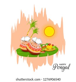 Vector illustration of a Background for Happy Pongal Holiday Harvest Festival of Tamil Nadu South India.