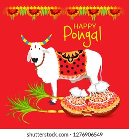 Vector illustration of a Background for Happy Pongal Holiday Harvest Festival of Tamil Nadu South India.