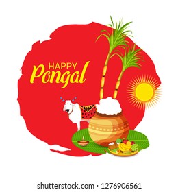 Vector illustration of a Background for Happy Pongal Holiday Harvest Festival of Tamil Nadu South India.