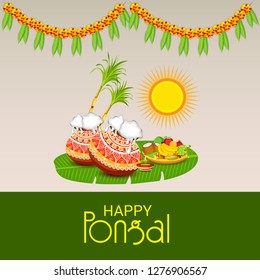 Vector illustration of a Background for Happy Pongal Holiday Harvest Festival of Tamil Nadu South India.