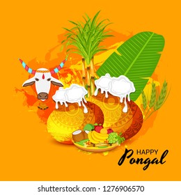 Vector illustration of a Background for Happy Pongal Holiday Harvest Festival of Tamil Nadu South India.