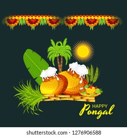 Vector illustration of a Background for Happy Pongal Holiday Harvest Festival of Tamil Nadu South India.