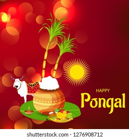 Vector illustration of a Background for Happy Pongal Holiday Harvest Festival of Tamil Nadu South India.