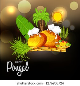 Vector illustration of a Background for Happy Pongal Holiday Harvest Festival of Tamil Nadu South India.