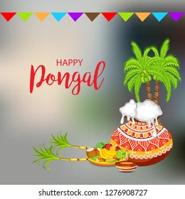 Vector illustration of a Background for Happy Pongal Holiday Harvest Festival of Tamil Nadu South India.