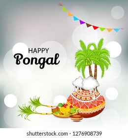 Vector illustration of a Background for Happy Pongal Holiday Harvest Festival of Tamil Nadu South India.
