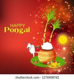 Vector illustration of a Background for Happy Pongal Holiday Harvest Festival of Tamil Nadu South India.