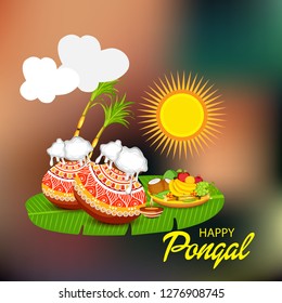 Vector illustration of a Background for Happy Pongal Holiday Harvest Festival of Tamil Nadu South India.