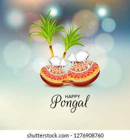 Vector illustration of a Background for Happy Pongal Holiday Harvest Festival of Tamil Nadu South India.