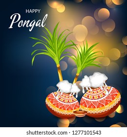 Vector illustration of a Background for Happy Pongal Holiday Harvest Festival of Tamil Nadu South India.