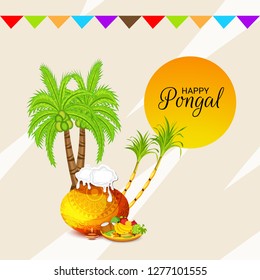 Vector illustration of a Background for Happy Pongal Holiday Harvest Festival of Tamil Nadu South India.