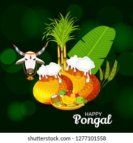 Vector illustration of a Background for Happy Pongal Holiday Harvest Festival of Tamil Nadu South India.