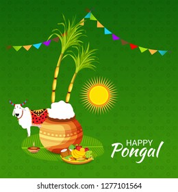 Vector illustration of a Background for Happy Pongal Holiday Harvest Festival of Tamil Nadu South India.