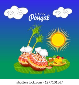 Vector illustration of a Background for Happy Pongal Holiday Harvest Festival of Tamil Nadu South India.